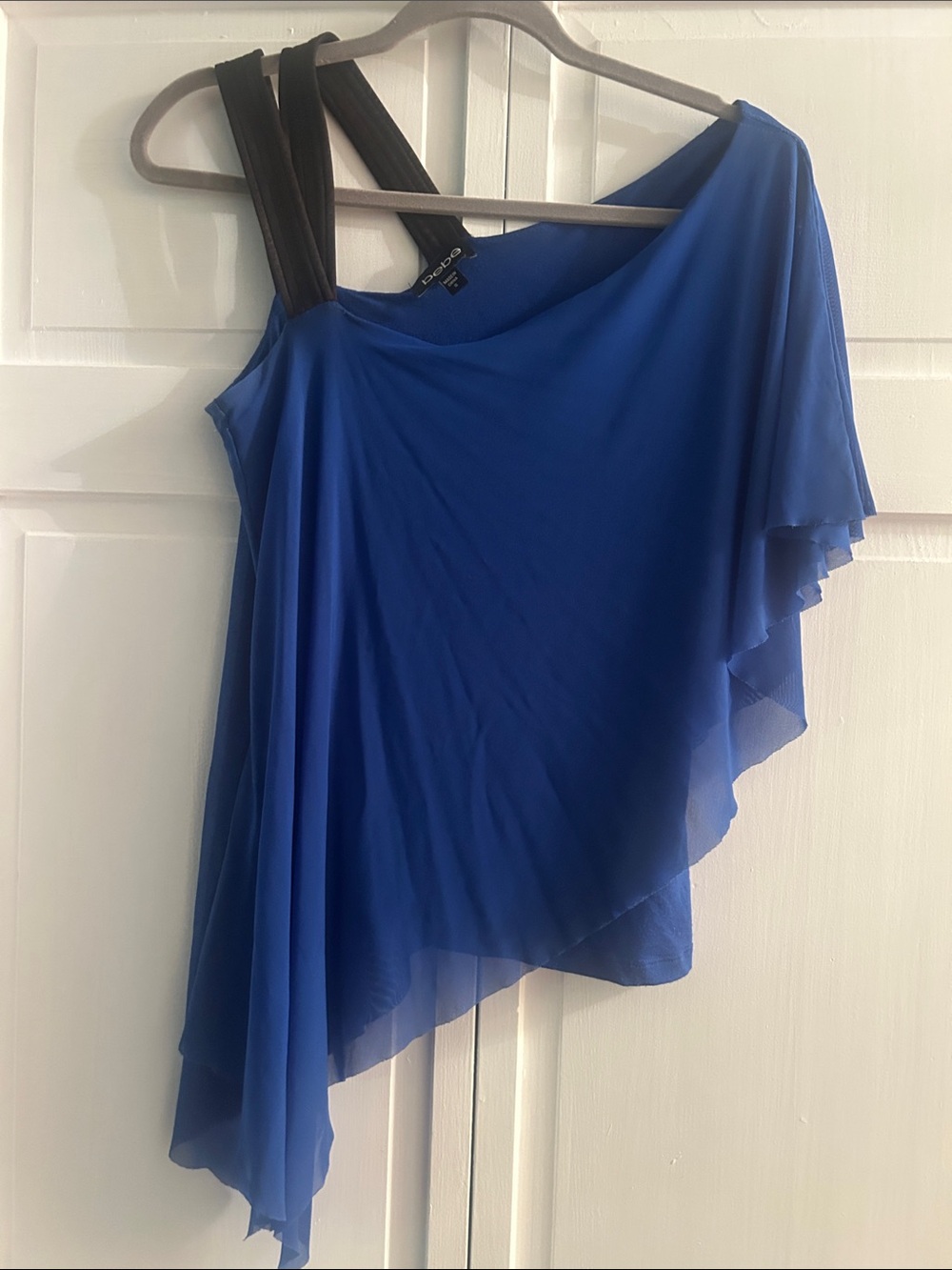 bebe Royal Blue One-Shoulder Dress with Black Straps